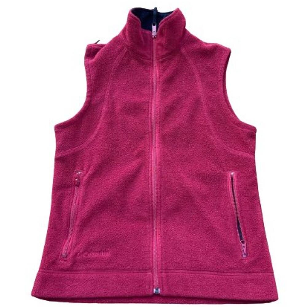 Columbia Women's SM Fleece Purple Full Zip Stand Collar Pockets Vest